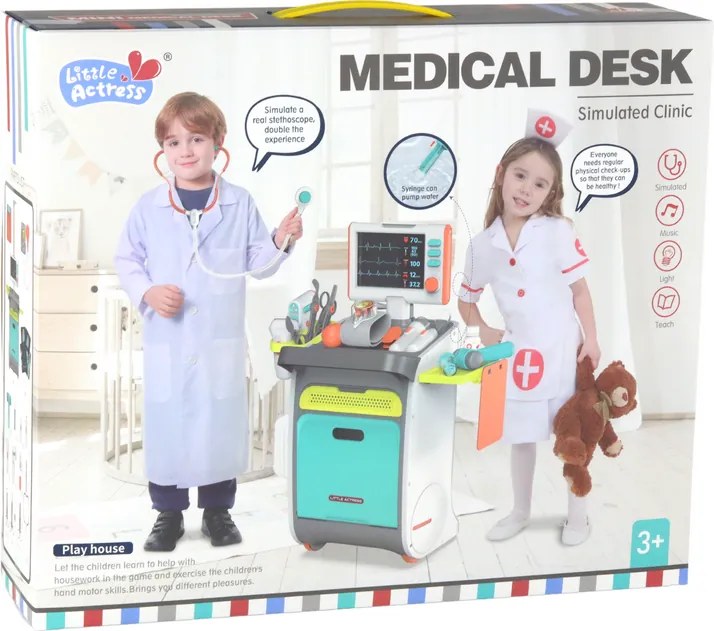 LEAN Toys Mini lekársky vozík RTG prístroj Príslušenstvo EKG