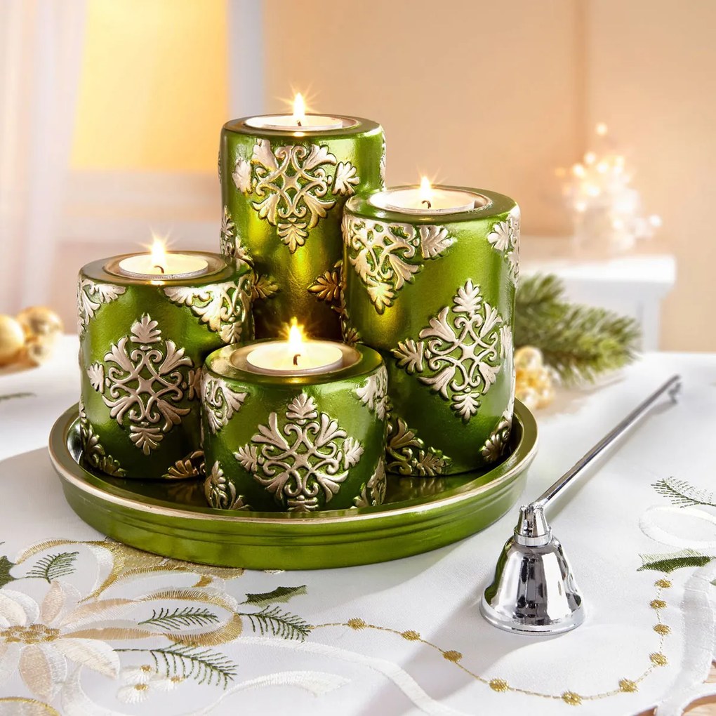 Tanier so sviečkami Vianočný sen, zelený