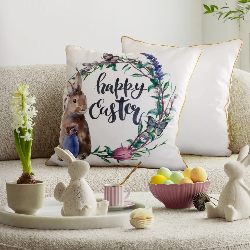 VEĽKONOČNÁ DEKORAČNÁ OBLIEČKA NA VANKÚŠ EASTER52 45X45 CM VZOROVANÁ
