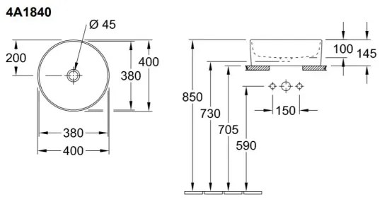 Villeroy & Boch 4A184001 - Umývadlo na dosku COLLARO, priemer 40 cm, keramika/biela