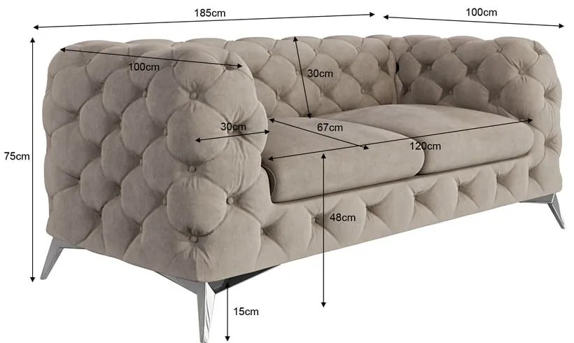 Sivobéžová zamatová pohovka 185 cm Chelsea – Ropez