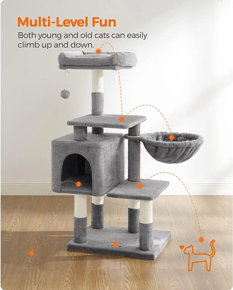 Mačací strom, Škrabadlo pre mačky, 110 cm, sivé