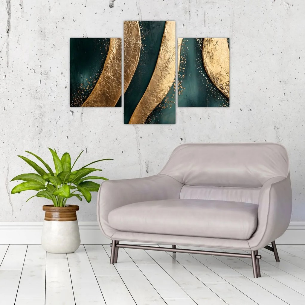 Obraz - Zelená abstrakcia so zlatom I. (90x60 cm)