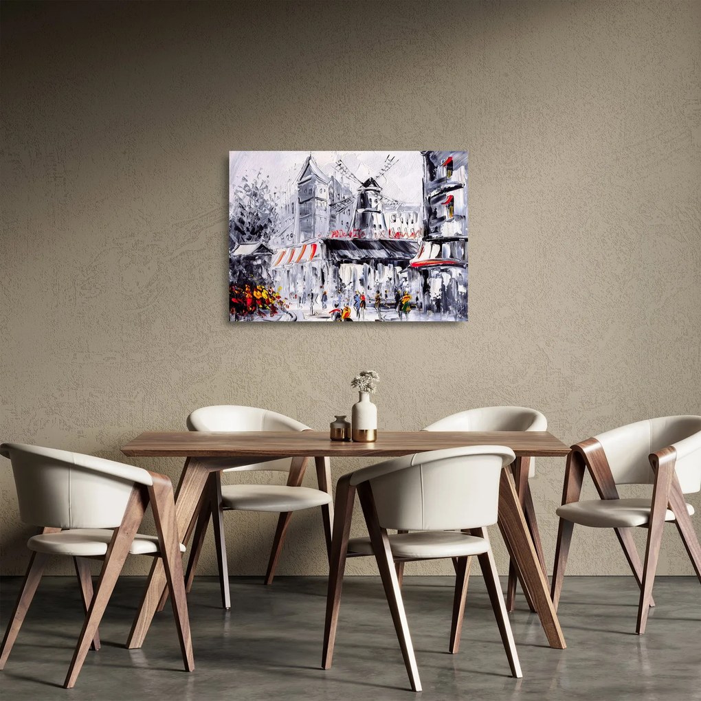 Sklenený obraz - Ulica v Paríži, olejomaľba (70x50 cm)