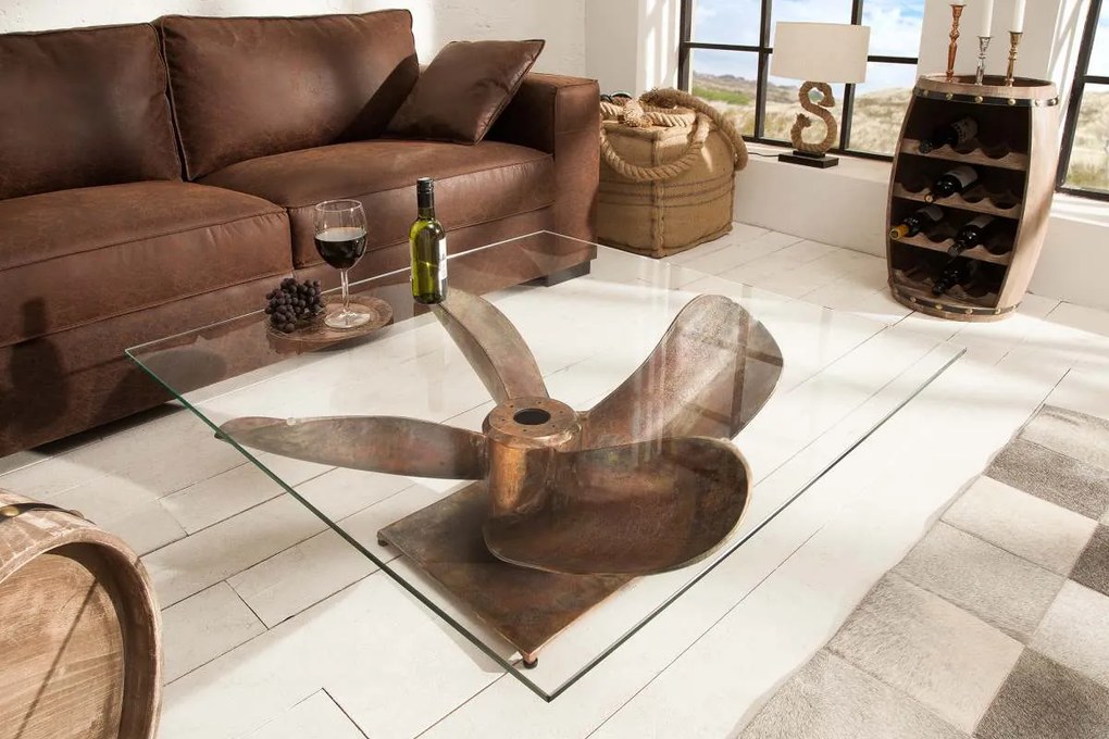 Dizajnový konferenčný stolík Propeller, 85 cm, antik medený - Skladom na SK