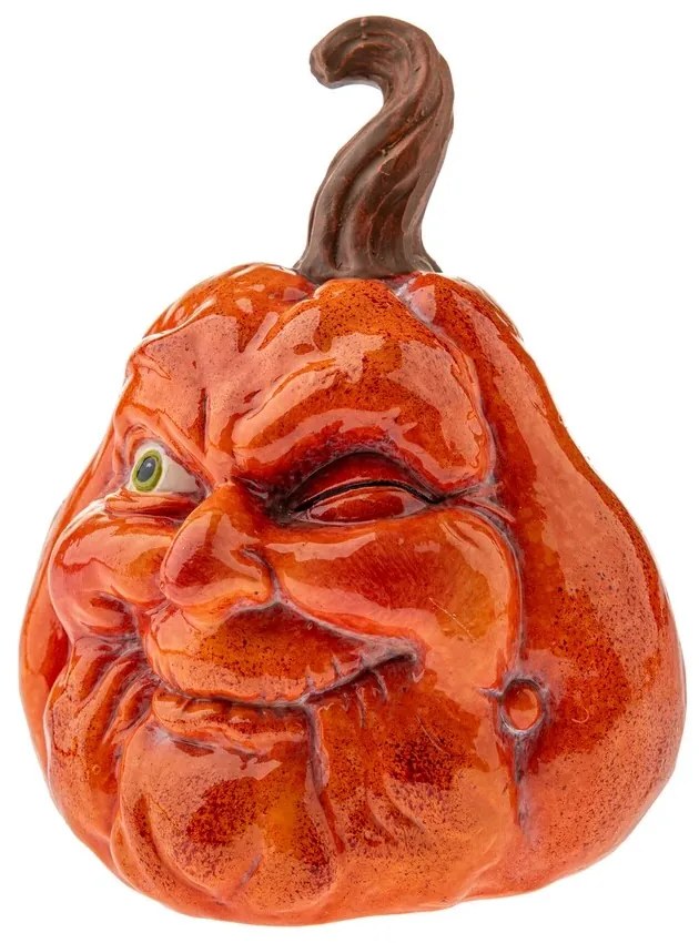 Jesenná dekorácia Tekvica s tvárou, 13 x 16 cm,oranžová, keramická