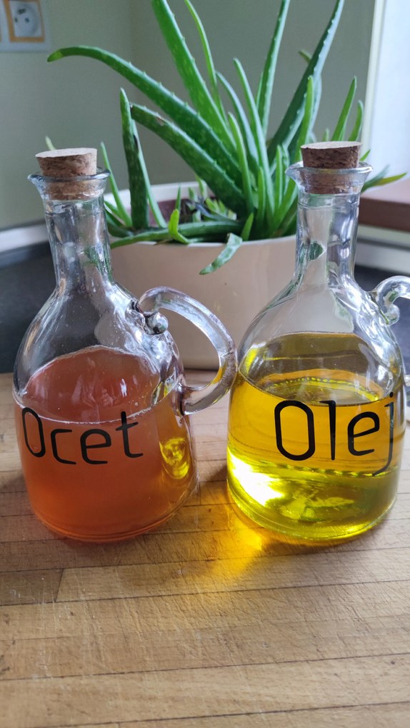 Sada fliaš OLEJ a OCOT, s lievikom, korkový uzáver, 0,6l