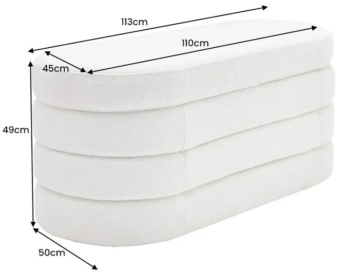 Dizajnová lavica s úložným priestorom CREAMY BOUCLÉ 115 cm – elegantný odkladací box