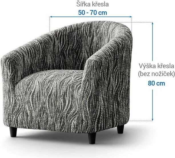 Bielastické poťahy UNIVERSO NOVÉ žíhané čiernobiele klubové kreslo (š. 50 - 70 cm)