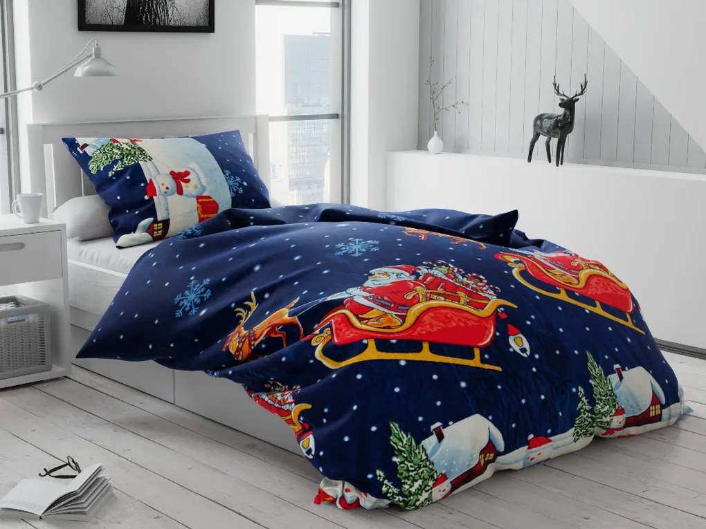 Obliečky mikroplyš SANTA NA SANIACH modré