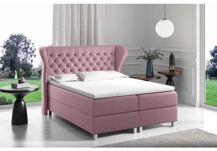Boxspringová posteľ s prešívaným čelom 200x200 JUTTA - ružová + topper ZDARMA