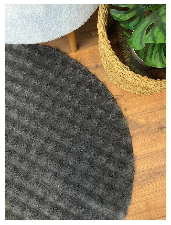 Antracitovosivý prateľný okrúhly koberec ø 145 cm Bubbly – Oyo Concept