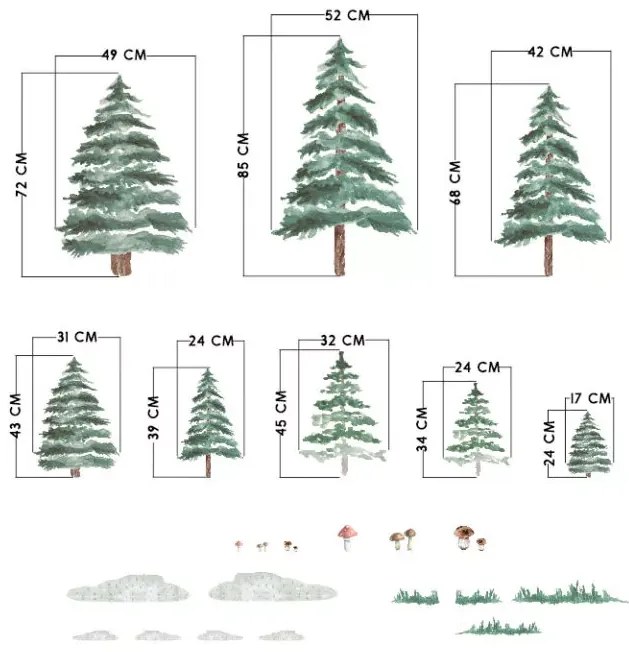 Nálepky stromčeky - smreky 8 ks