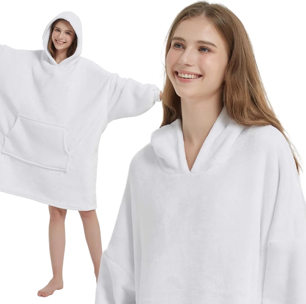 Deka s rukávmi HOODIE biela