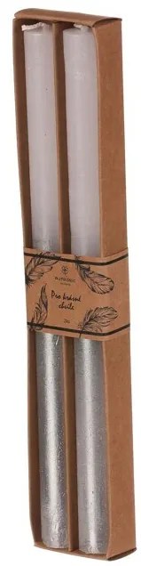 Súprava kónických sviečok, biela/strieborná, 2 ks, parafín