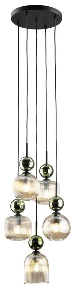 Závesný luster SOPHIA na lane 5xE14/10W/230V čierna/zelená/dymová béžová