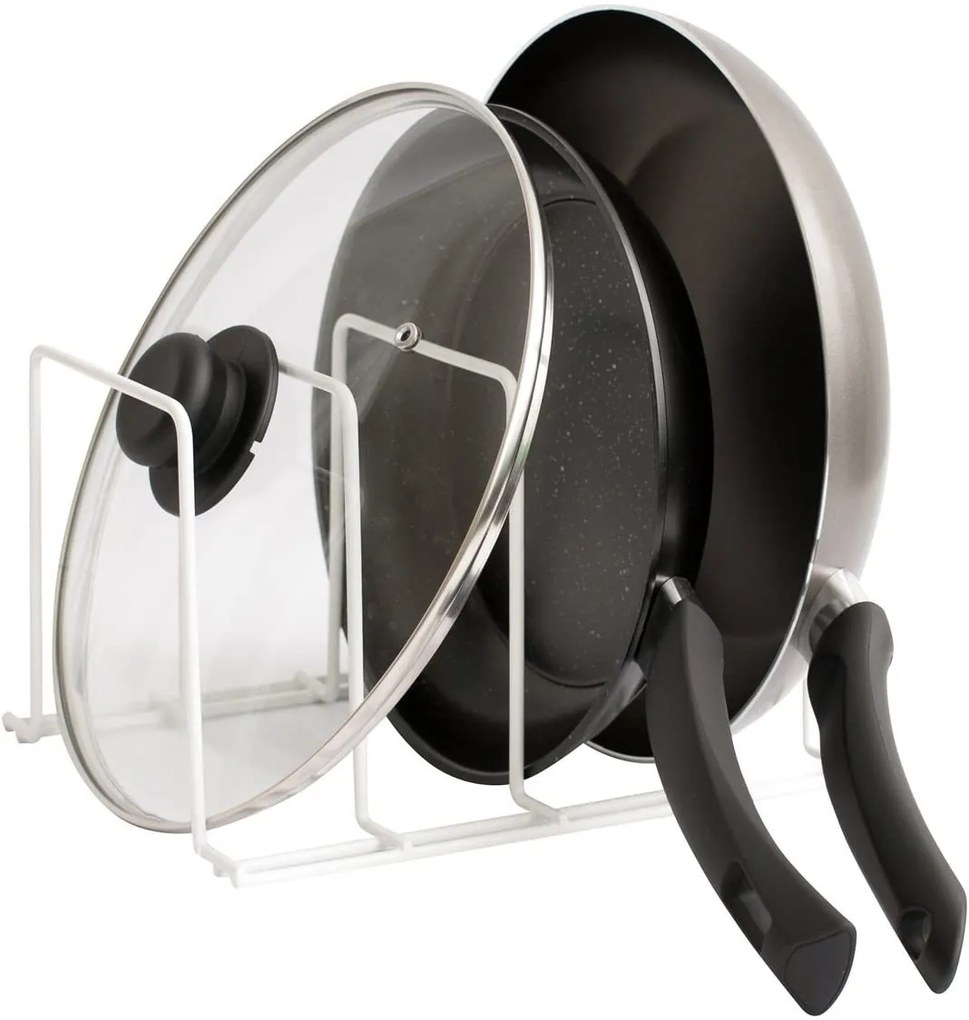 CONFORTIME Držiak, stojan na pokrievky, panvice, dosky, plechy - 4 pozície, biely