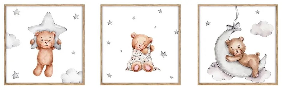 Detské obrázky v súprave 3 ks 20x20 cm Teddy Bear