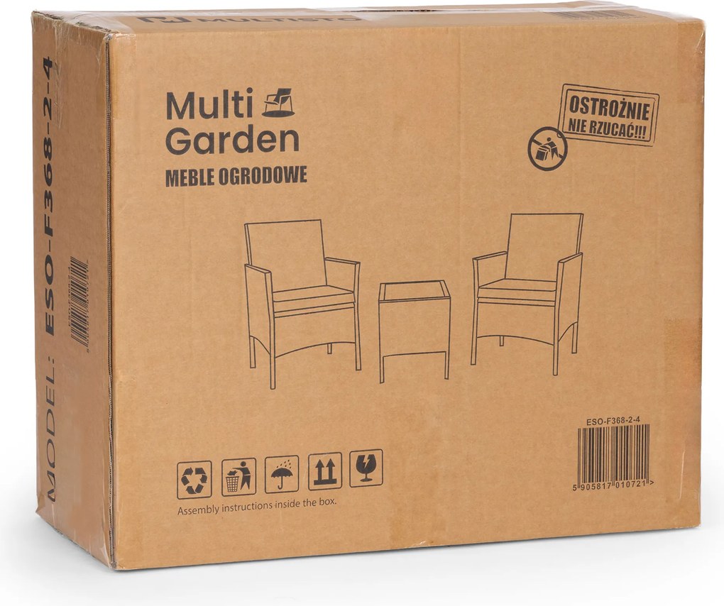 Súprava záhradného nábytku z technorattanu 2 stoličky stôl sivý MultiGarden