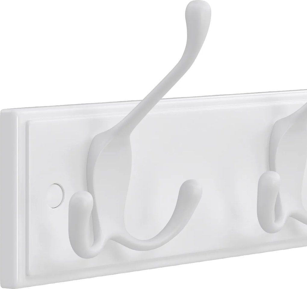 Nástenný vešiak, so 4 trojitými háčikmi, 40 x 7 x 11 cm, biely