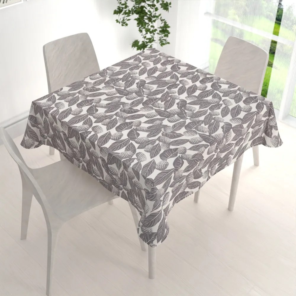 Biante Bavlnený štvorcový obrus Sandra SA-511 Sivé ananásy na bielom 130x130 cm