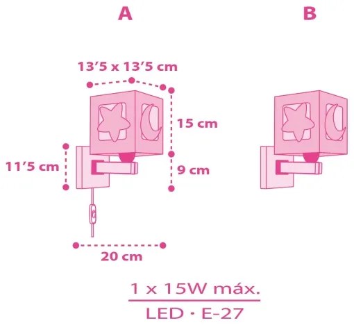 Dalber 63239S - Detské nástenné svietidlo MOONLIGHT 1xE27/15W/230V ružová