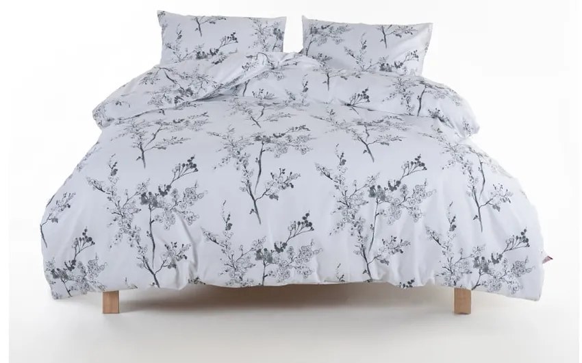 Biele/sivé obliečky na dvojlôžko/predĺžené z bavlny Renforcé 240x220 cm White Floral – Mila Home Luxury