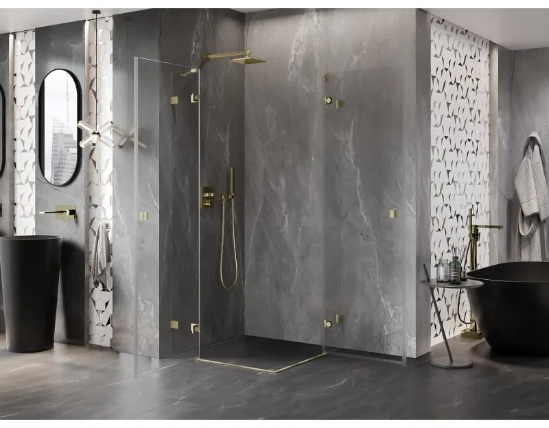 Mexen Lunar Duo, výklopný sprchový kút 90 x 90 cm, 8mm číre sklo, zlatý matný profil, 834-090L-090P-55-00