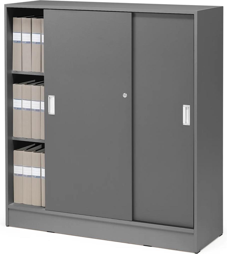 Kancelárska skriňa Flexus s posuvnými dverami, 1325x1200x415 mm, šedá