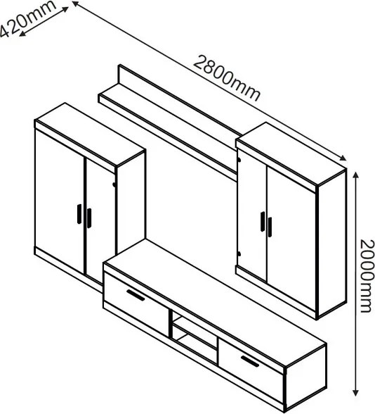 Obývacia stena Ares, dub sonoma/biela