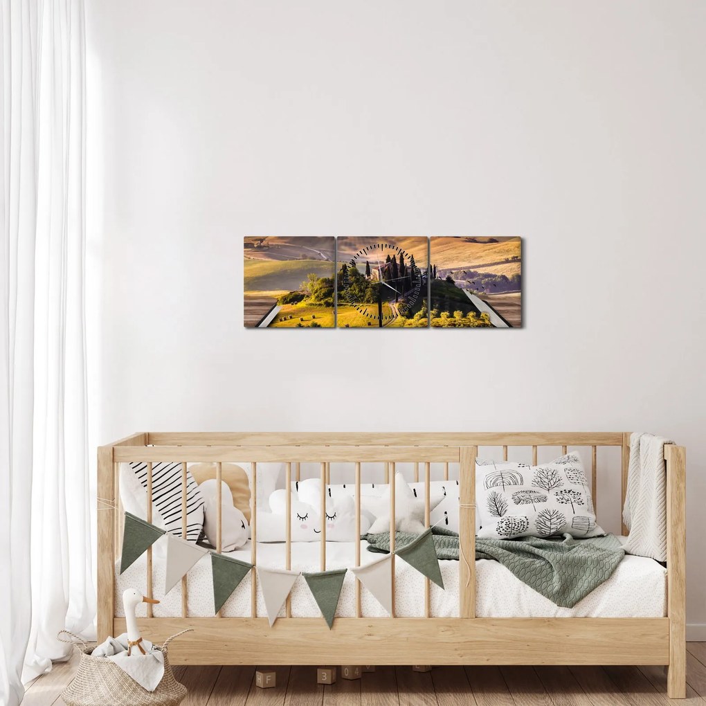 Obraz krajiny v knihe (s hodinami) (90x30 cm)