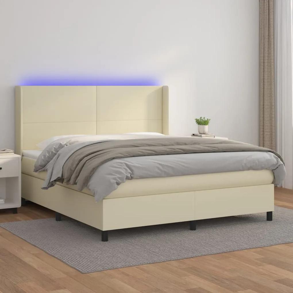 Boxspring posteľ s matracom a LED krémová 160x200 cm umelá koža 3139273