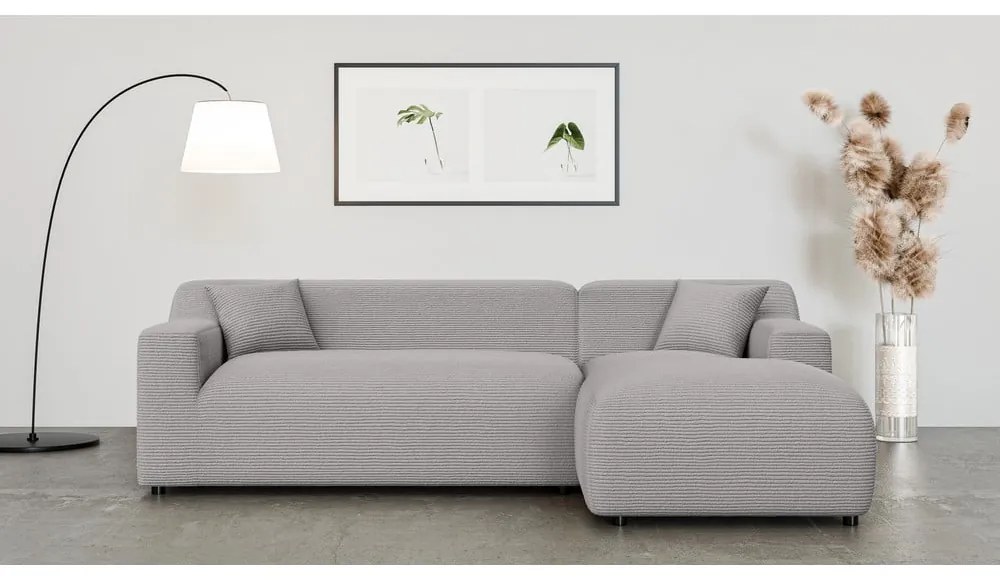 Svetlosivá menčestrová rohová pohovka (pravý roh/s leňoškou) Martin – Ropez