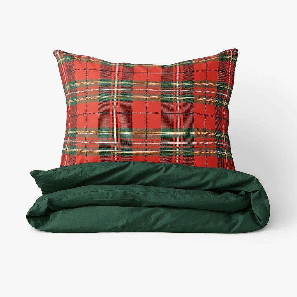 Goldea vianočné bavlnené posteľné obliečky duo - červené káro s tmavo zelenou 140 x 200 a 70 x 90 cm