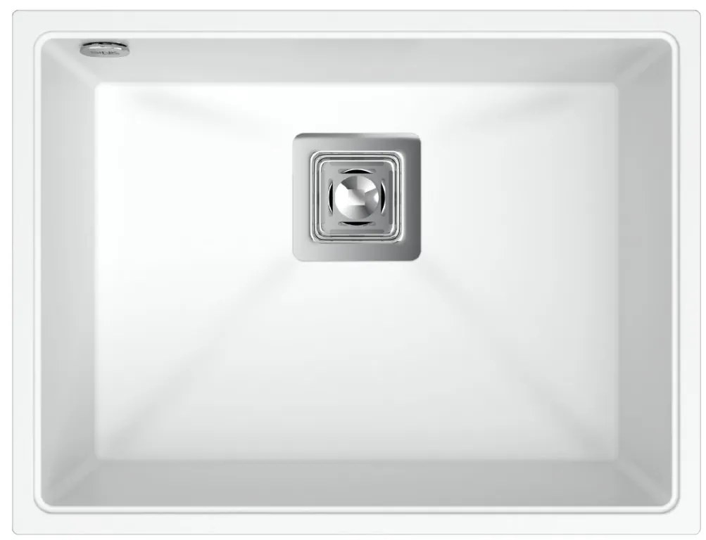 Sink Quality Argon 60, kuchynský granitový drez 550x420x225 mm + chrómový sifón, biela, SKQ-ARG.W.1KBO.60.X