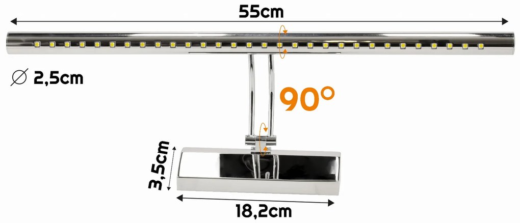 BERGE LED kúpeľňové nástenné svietidlo - 50cm - 7W - teplá biela