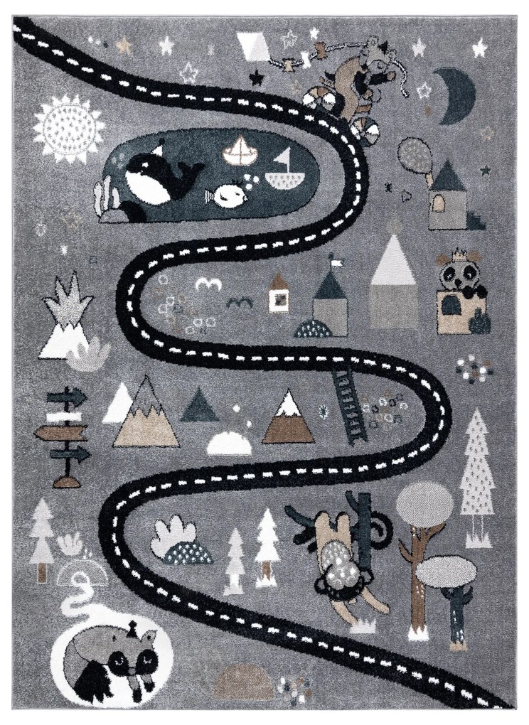 Koberec FUN Route pre deti, sivý