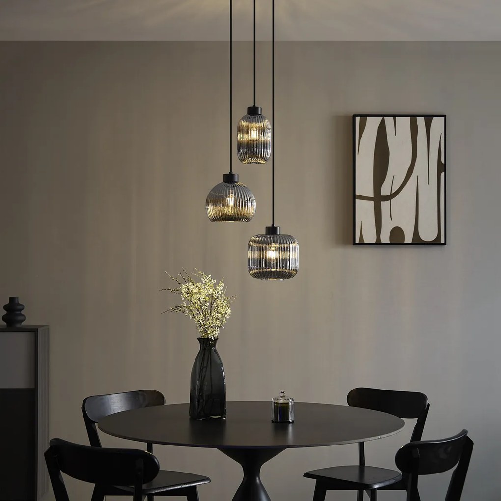 Inteligentné závesné svietidlo čierne s dymovým sklom 3-svetlá vrátane WiFi A60 - Ana