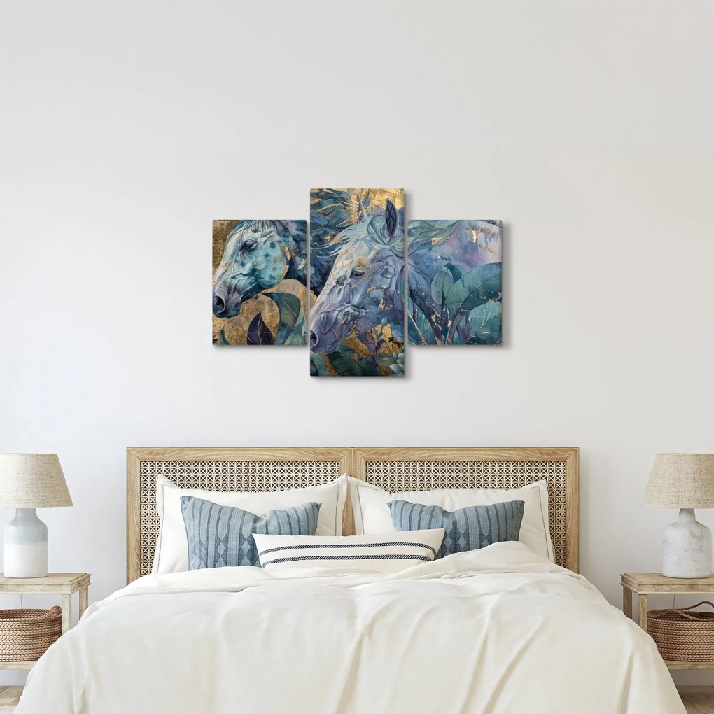 Obraz - Kone so zlatým pozadím (90x60 cm)