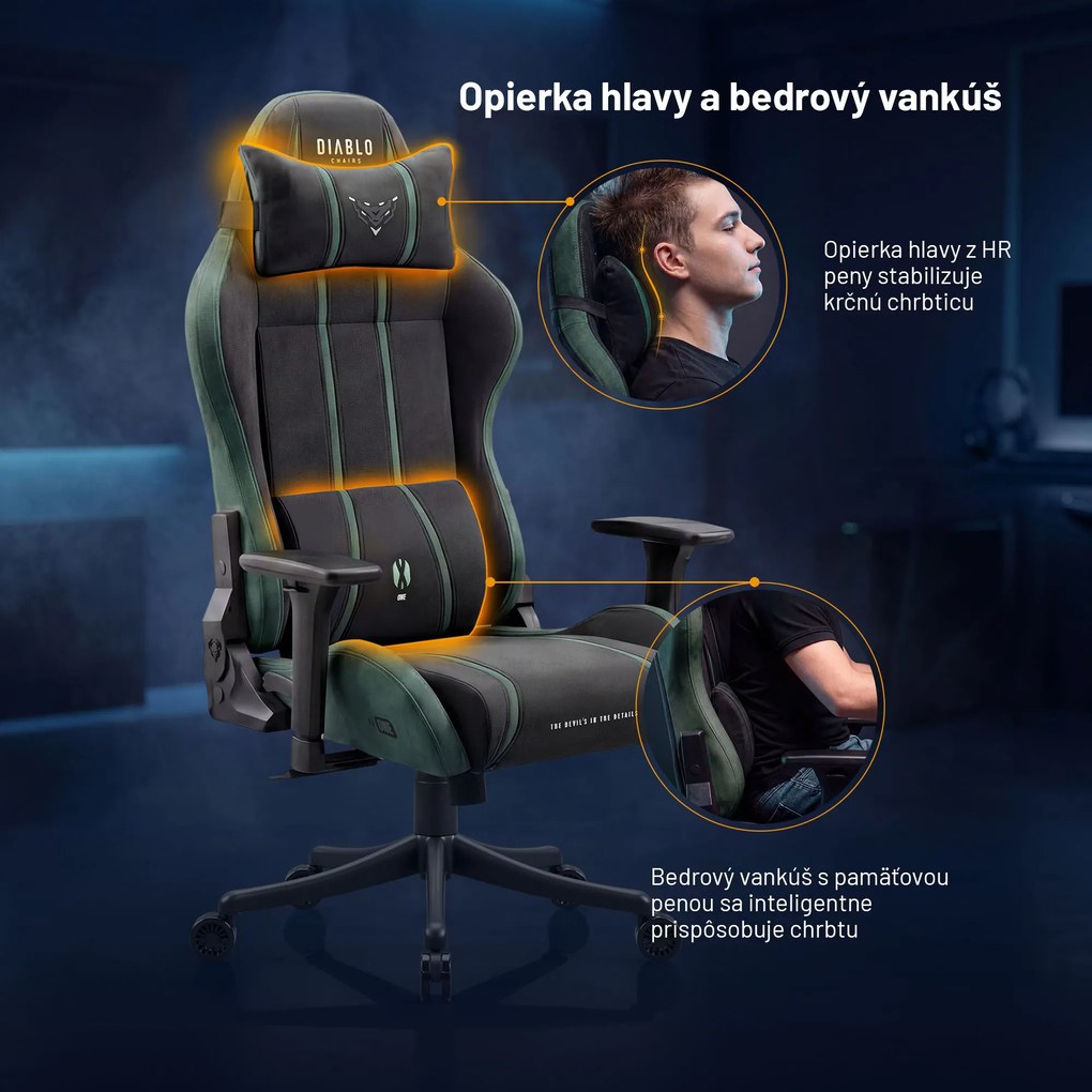 Látková herná stolička čierno-zelená Diablo X-One 2.0 Forest Green Small