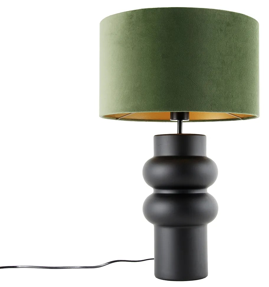 Dizajnová stolná lampa čierna zamatový tienidlo zelená so zlatom 35 cm - Alisia