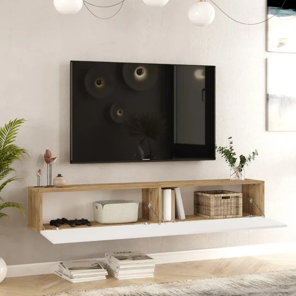 Závěsný TV stolek Houseland Flipo bílá/borovice Atlantic