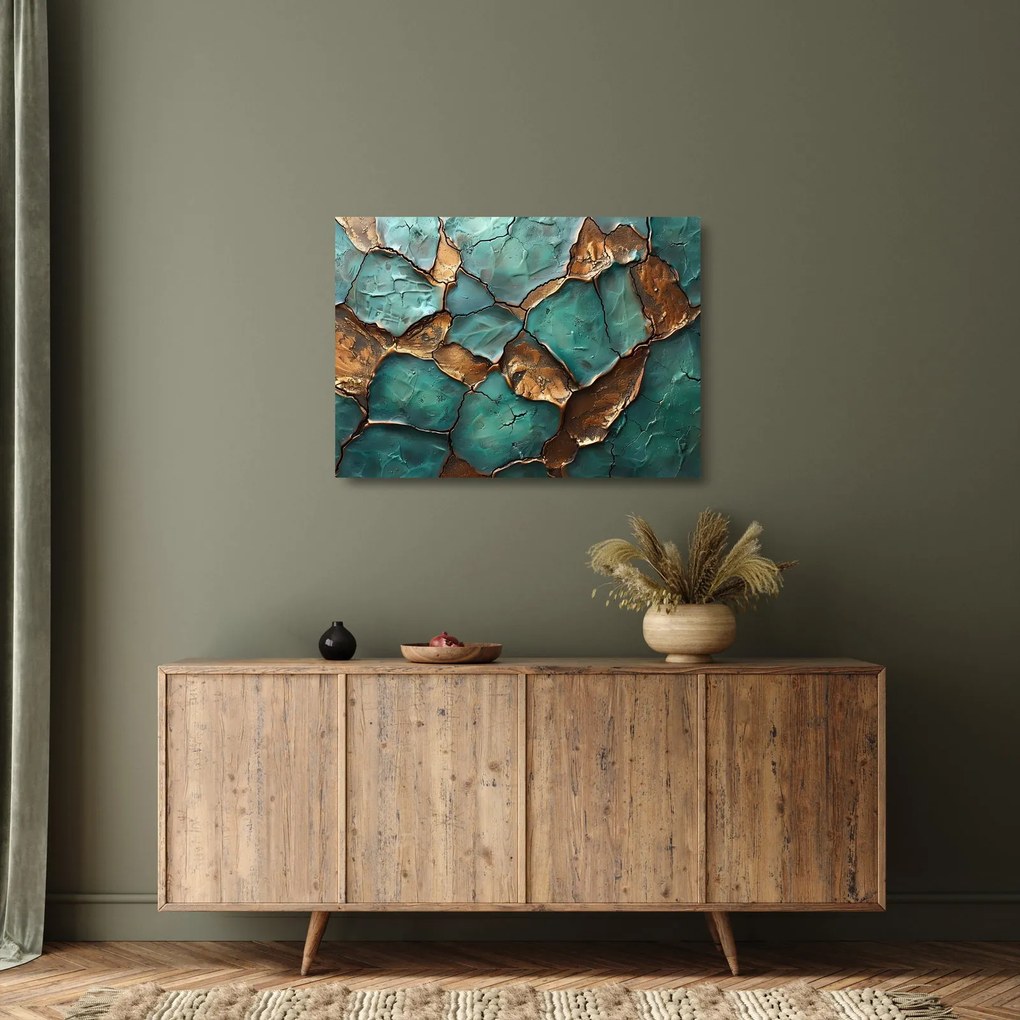 Sklenený obraz - Zeleno-zlatá maľba (70x50 cm)