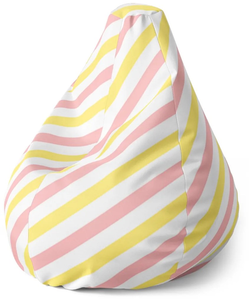Sablio Sedací vak Pear Ružové a žlté pruhy - 70 x 95 x 15 cm