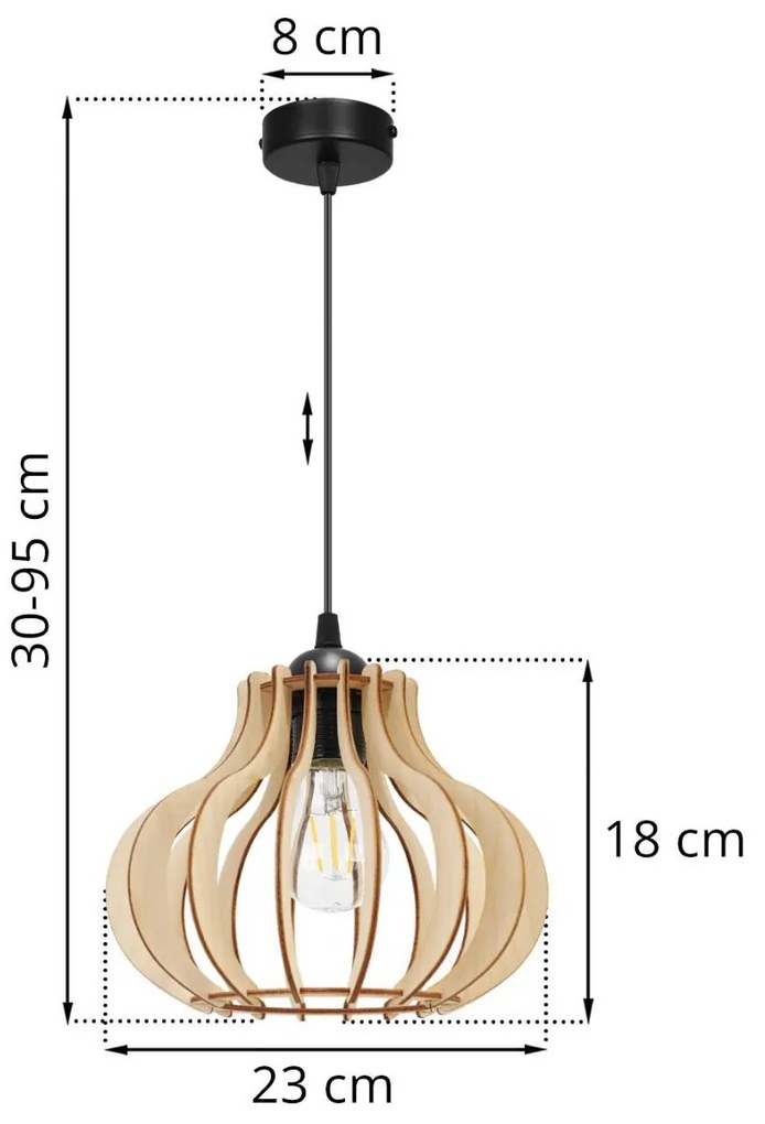 Závesné svietidlo TIMBER 3, 1x drevené tienidlo, M