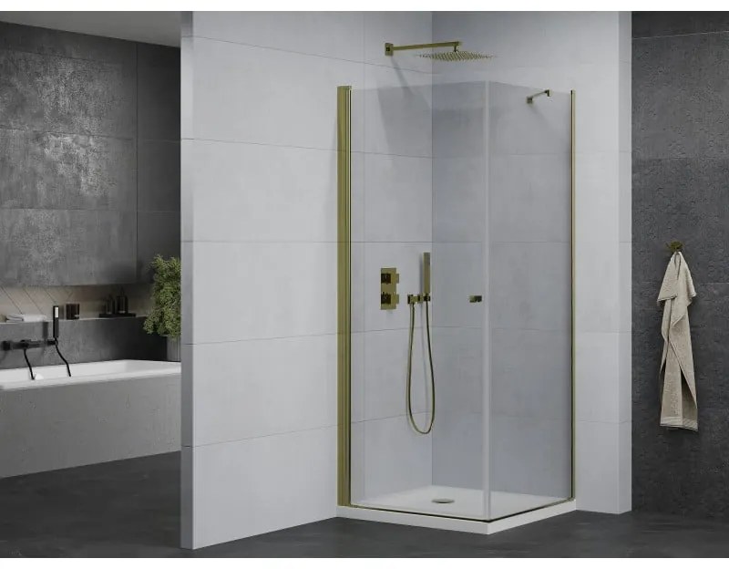 Mexen Pretoria sprchovací kút 90 x 90 cm, 6mm sklo, zlatý profil-číre sklo + slim sprchová vanička 5cm, 852-090-090-50-00-4010