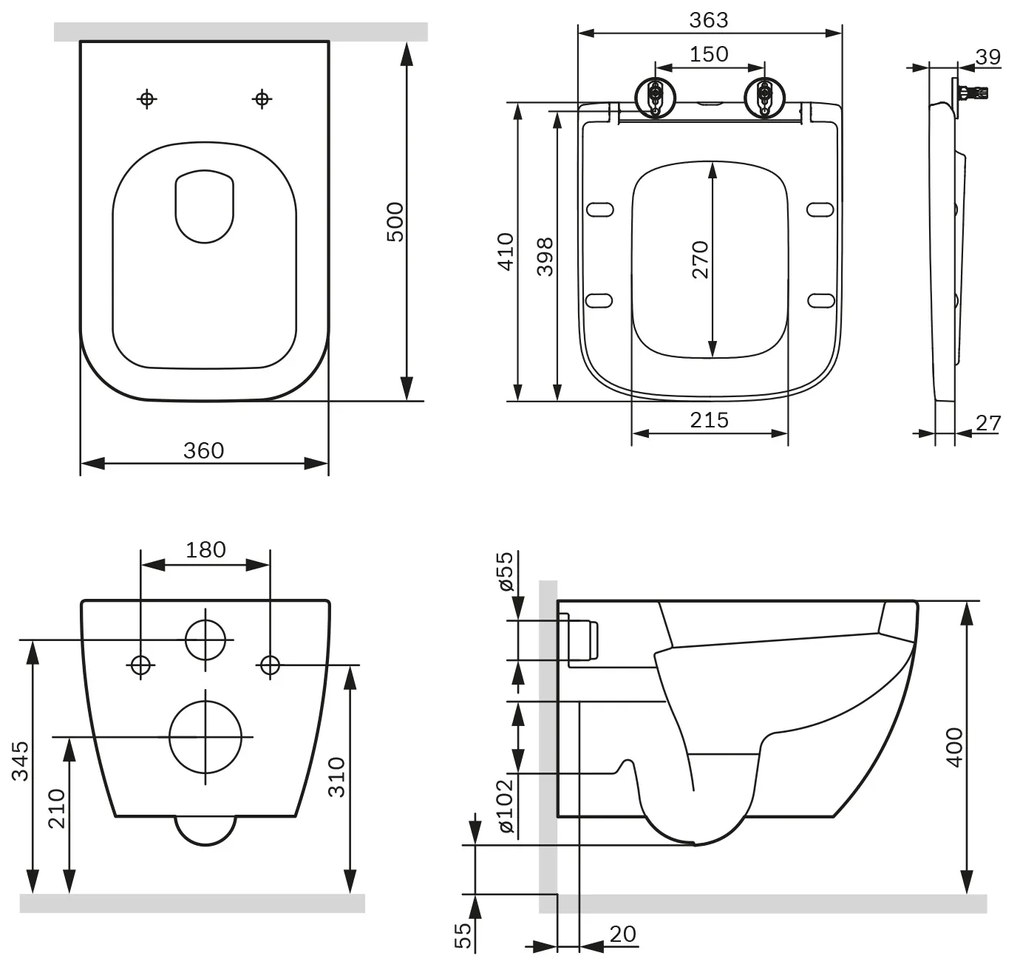 Závesné WC AM.PM Gem CGA1700SC bezokrajové, so sedadlom Microlift, biele