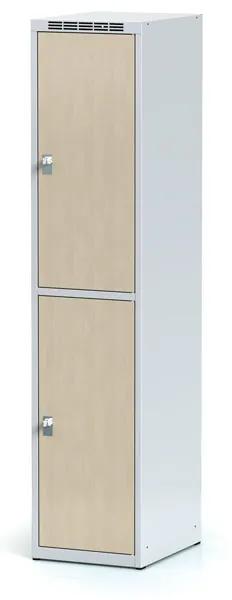 Alfa 3 Šatníková skrinka s úložnými boxami, 2 boxy 400 mm, laminované dvere orech, otočný zámok