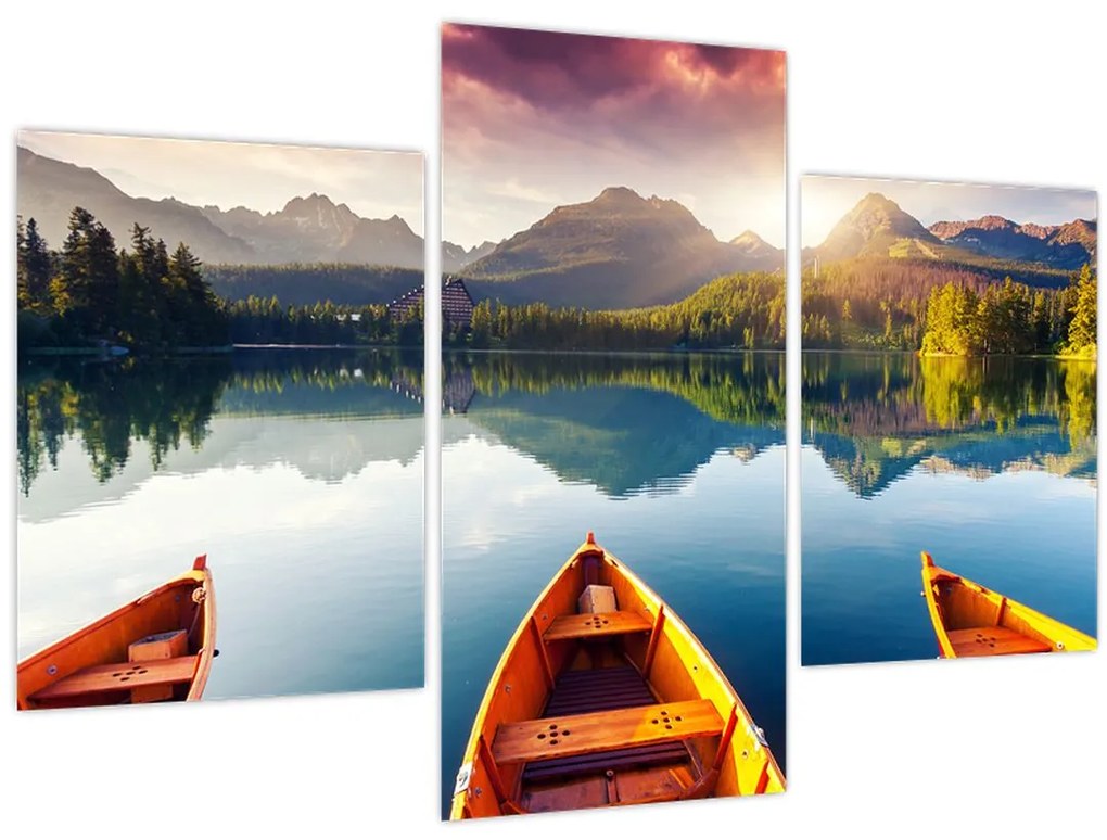 Obraz - Jazero s loďkami (90x60 cm)