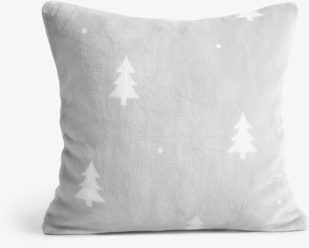 Goldea vianočná mikroplyšová obliečka na vankúš deluxe - biele stromčeky na sivej 40 x 40 cm